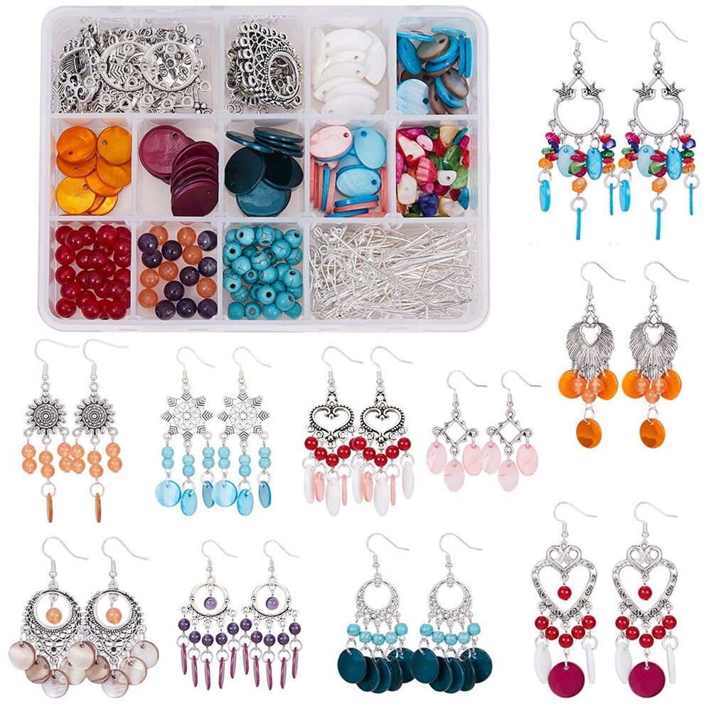 4196 1 Box DIY 10 Pairs Flat Round Shell Charms Chandelier Bohemian Earring